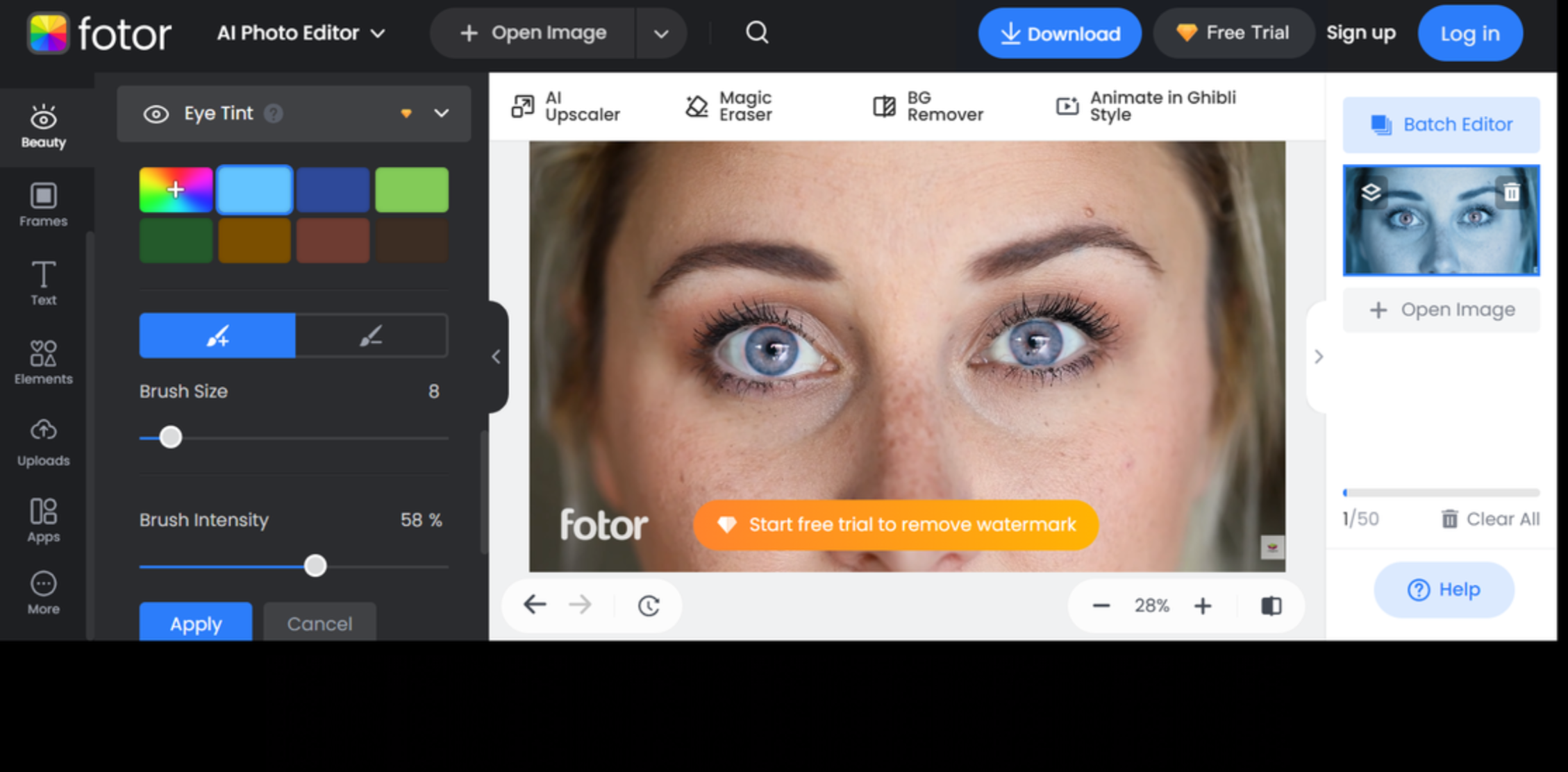 Fotor - ein kostenloser Online-Fotoeditor zum Ändern der roten Augen