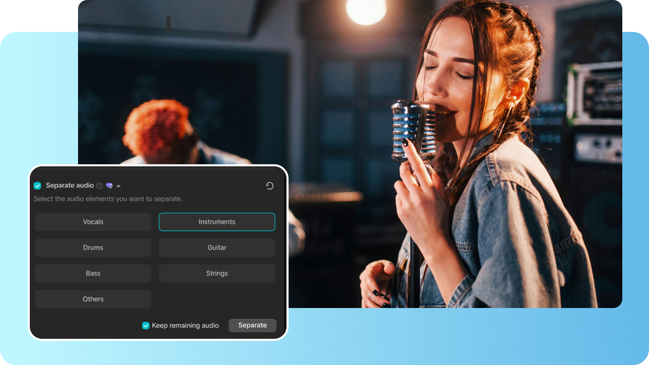 Přesná instrumentální izolace jedním kliknutím pomocí nástroje CapCut AI