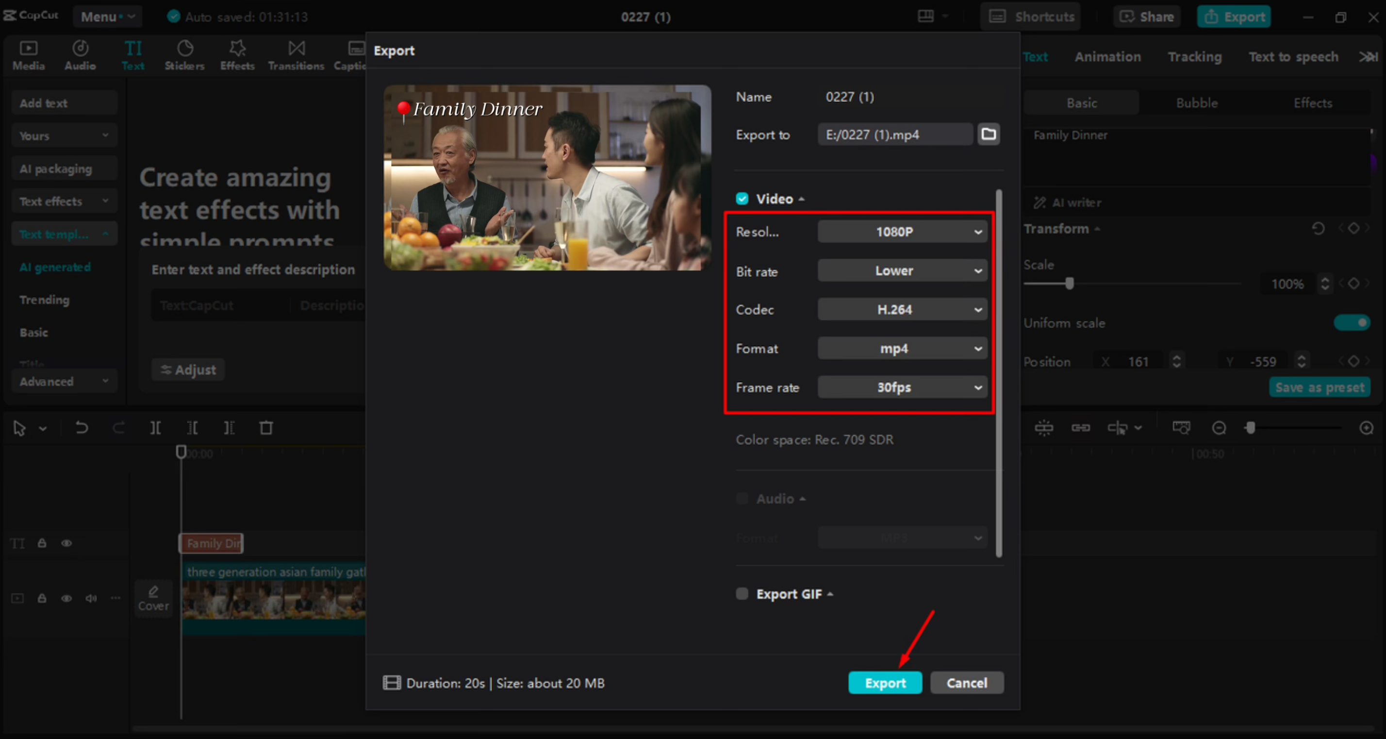 Exporting video from the CapCut desktop video editor