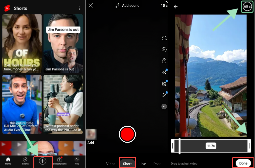 Create YouTube shorts on the YouTube app