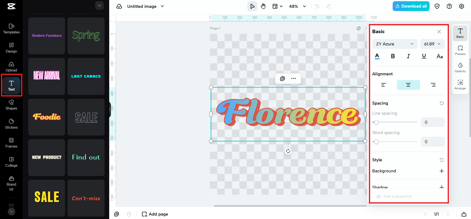 Select "Text" and edit your name/initials