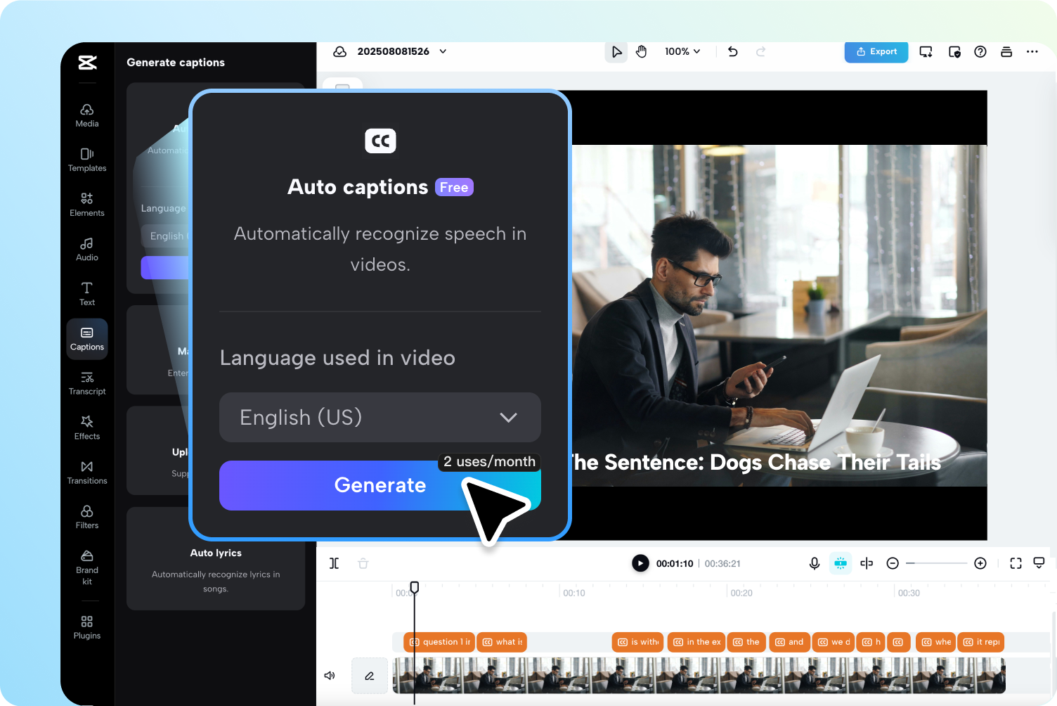 CapCut Web의 AI 자막 생성기를 사용하여 동영상의 자동 자막 생성하기