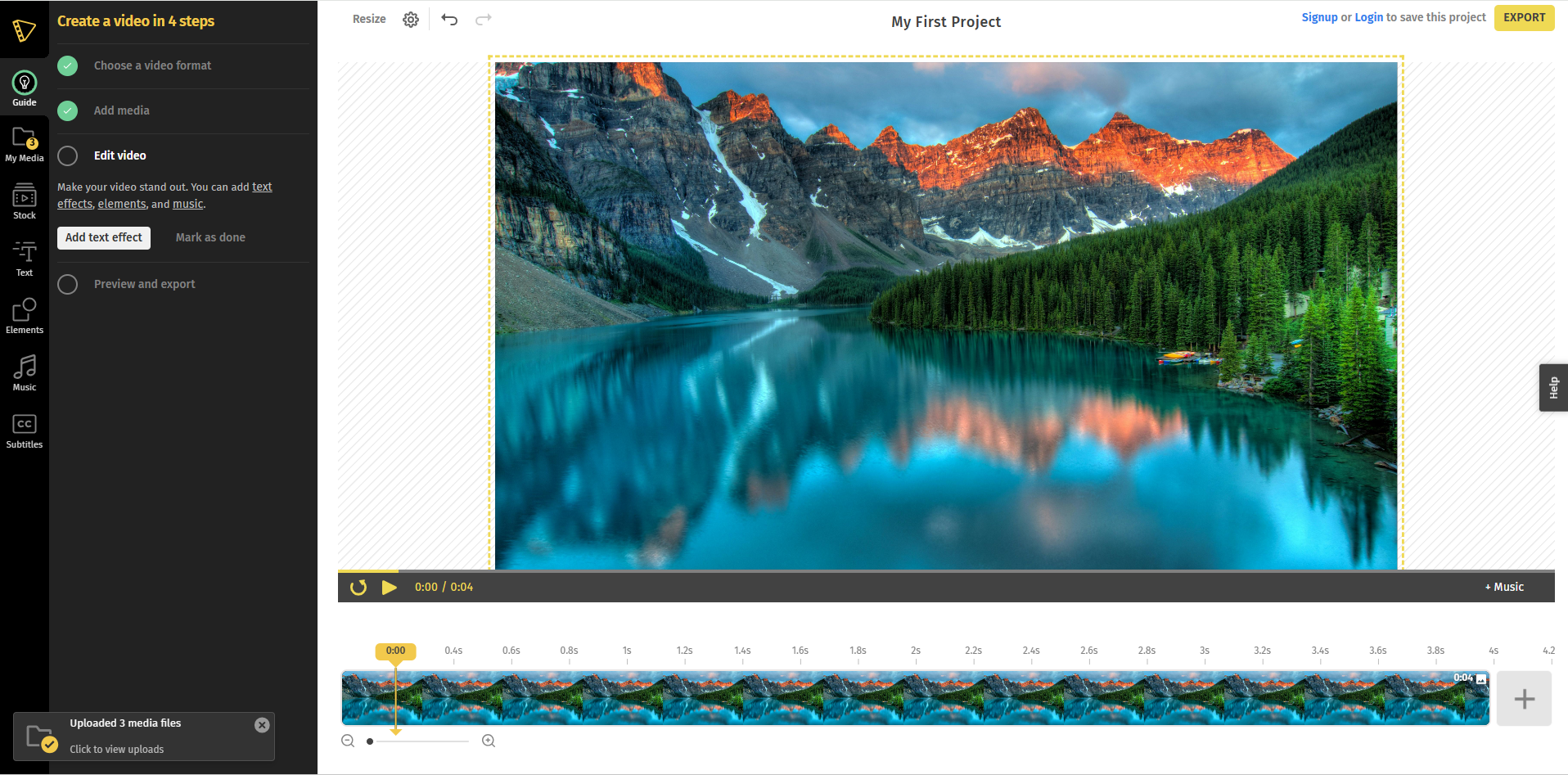 Interface of Typito - the perfect way to convert an image sequence to a video