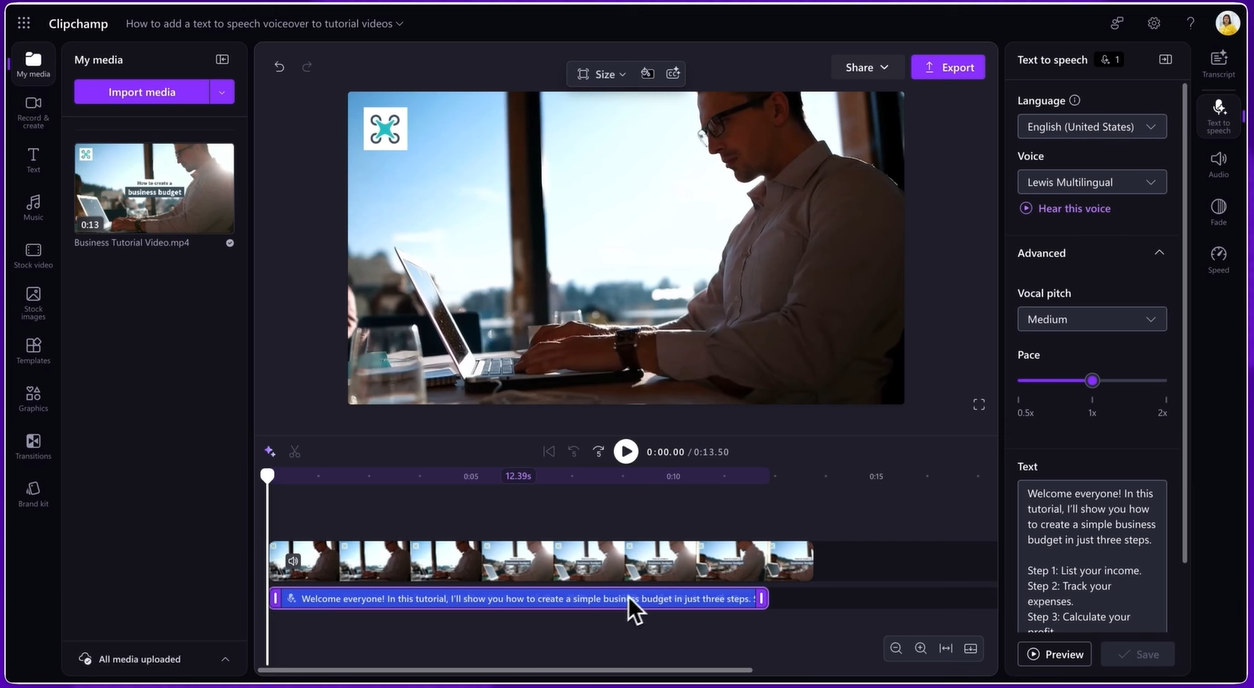 Deleting voiceover in Clipchamp