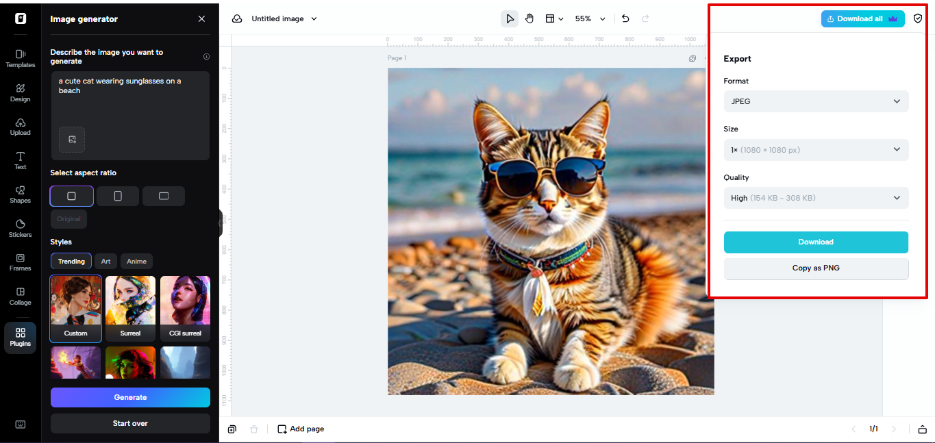 Exporting image to device
