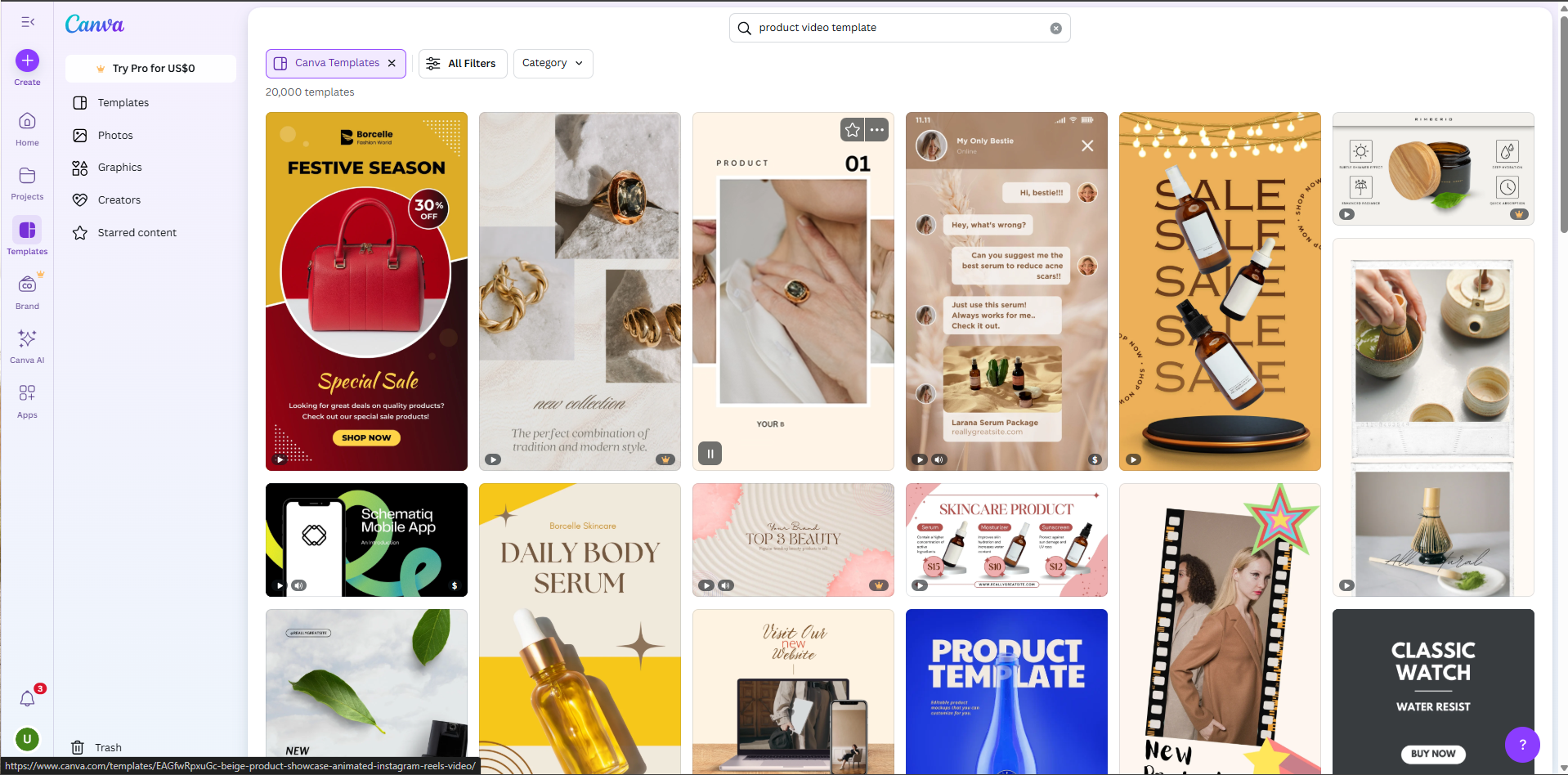 Canva product video template for ads and marketing