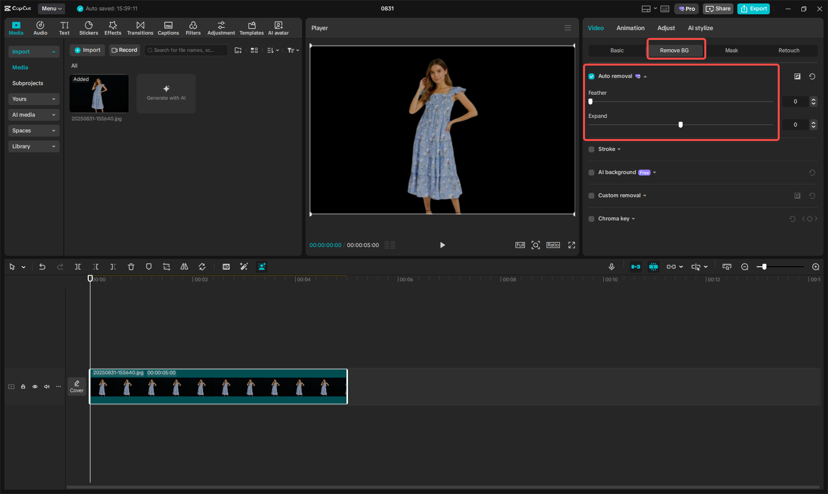 Removing the black background in CapCut
