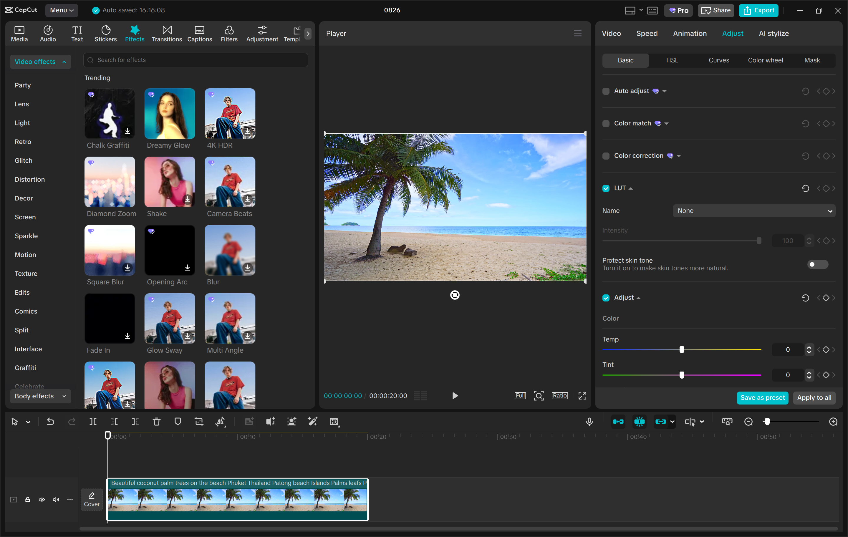 Editing interface of CapCut - the best tool to edit photos for Instagram