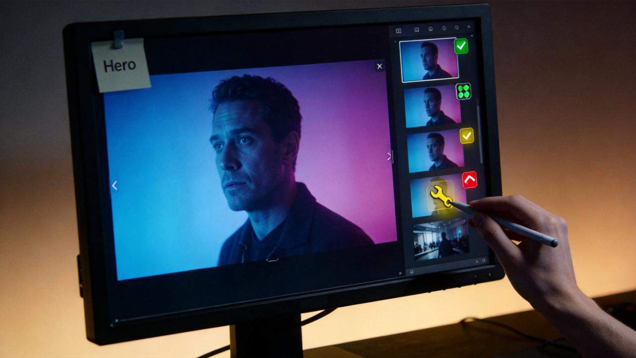 Stylus adjusting color settings on a video clip in an editing timeline
