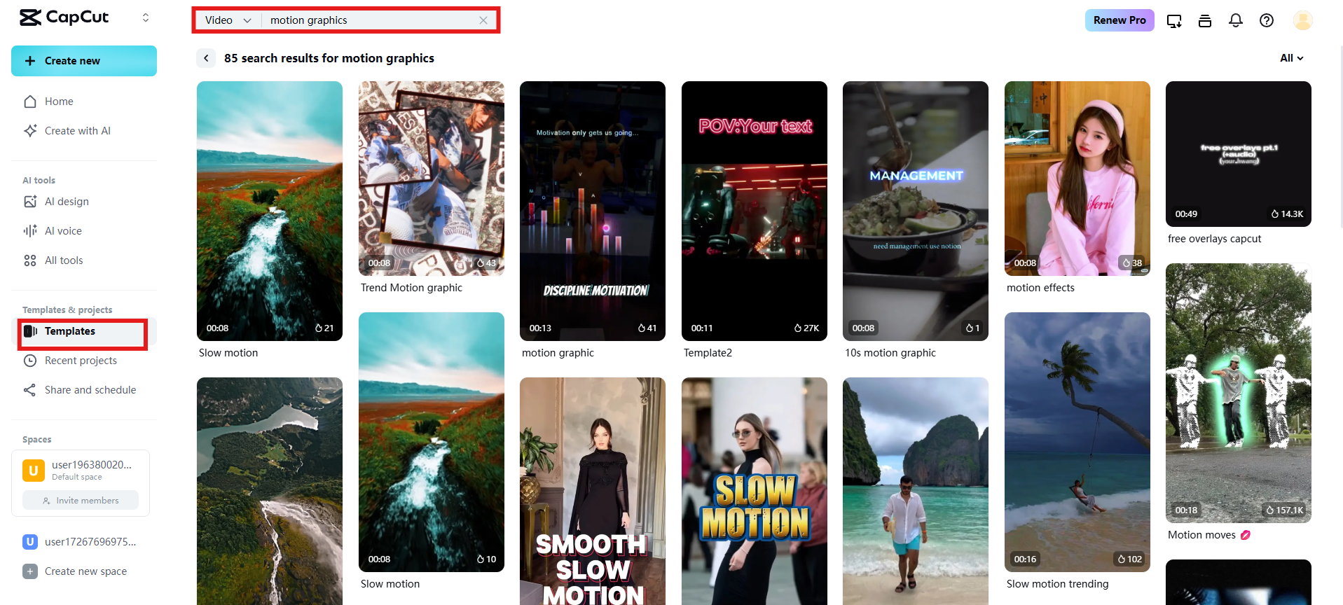 Access Templates section and choose the template