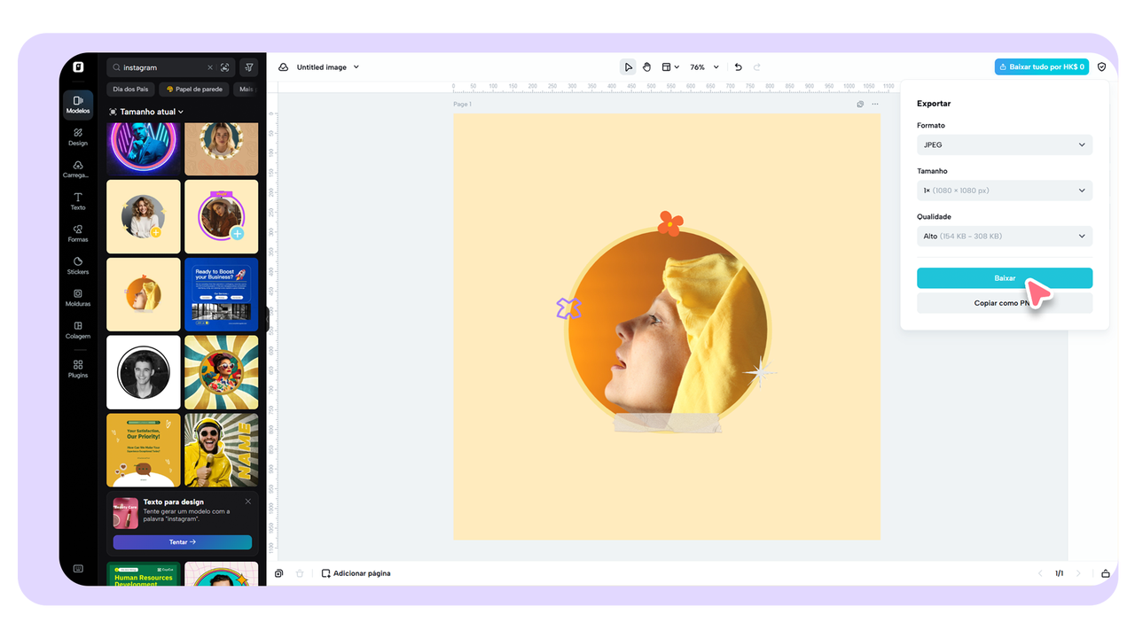 Exportar imagem para Instagram