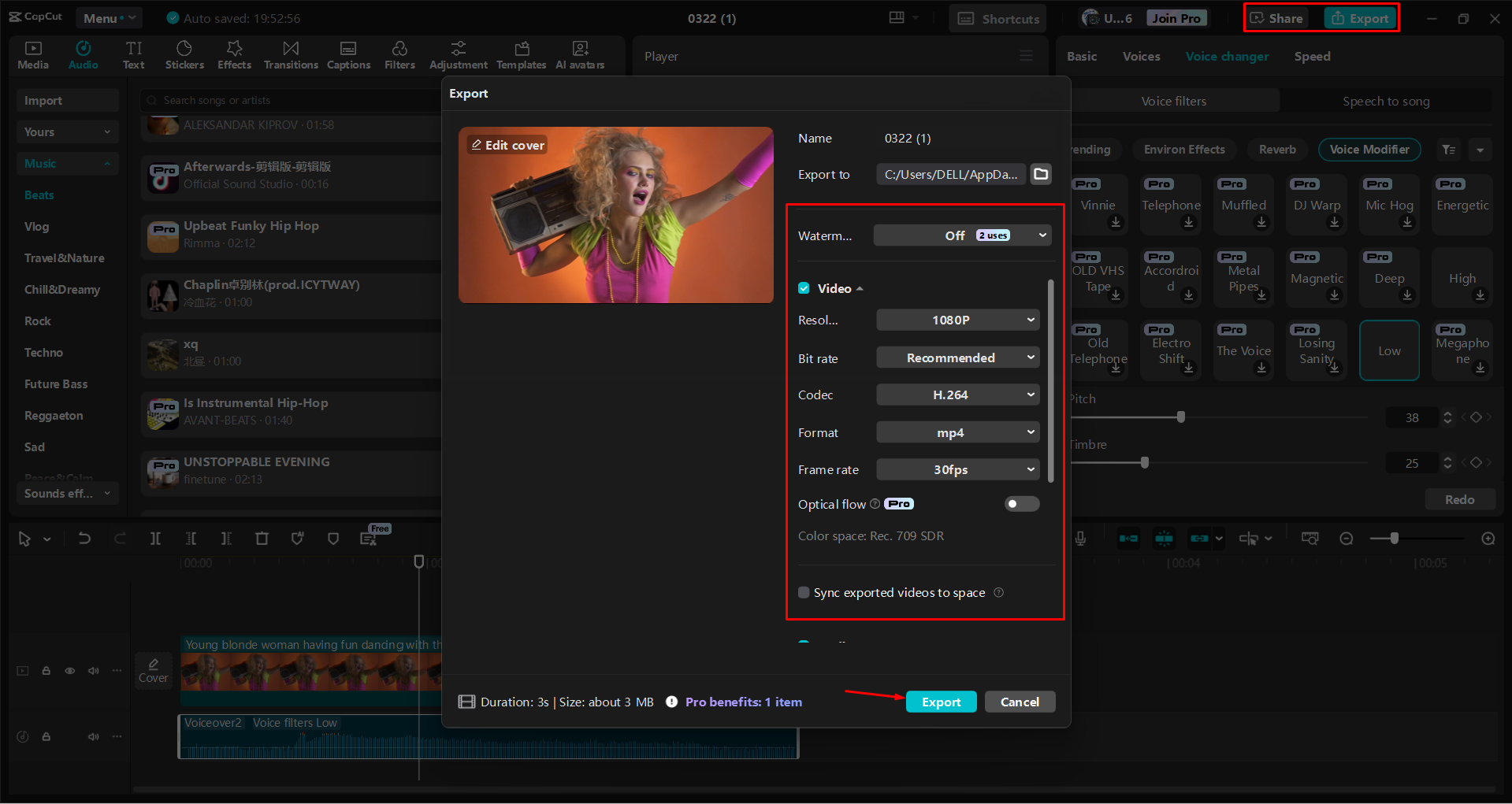Exporting a video from the CapCut desktop video editor