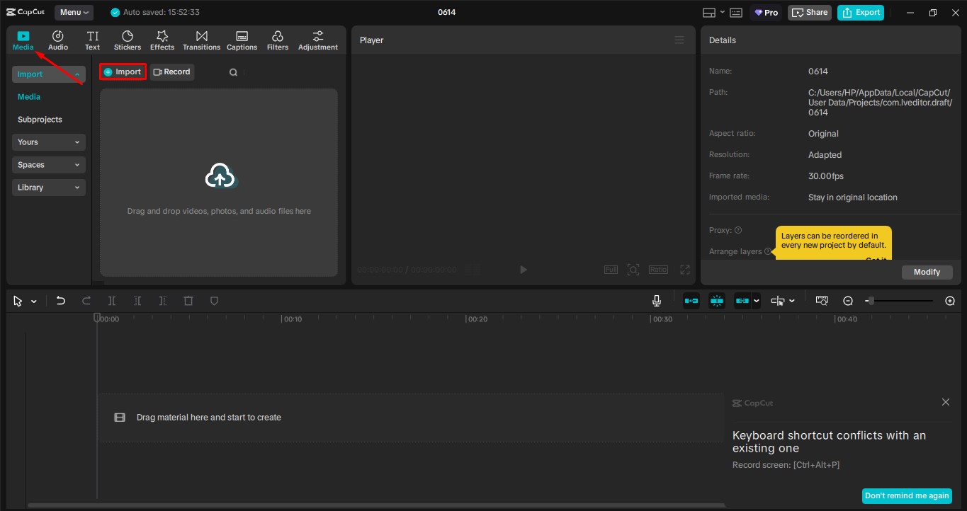 upload your media on capcut