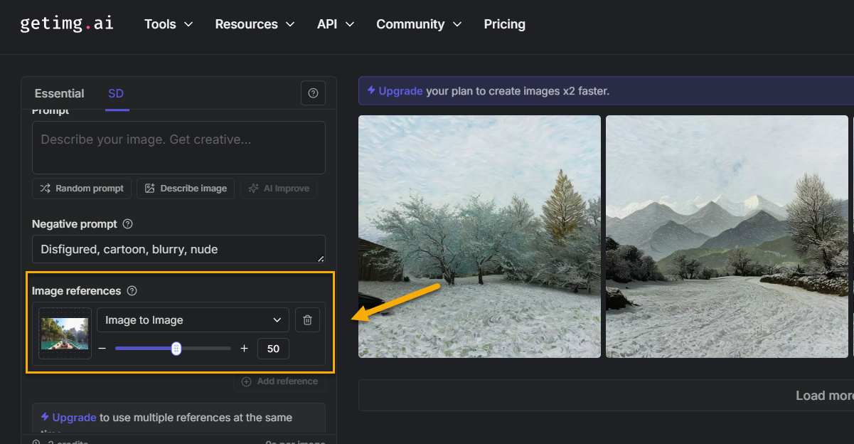 Interface of Getimg.ai - the best tool for image generation
