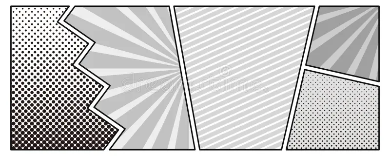 Manga-style header with halftone and comic frames