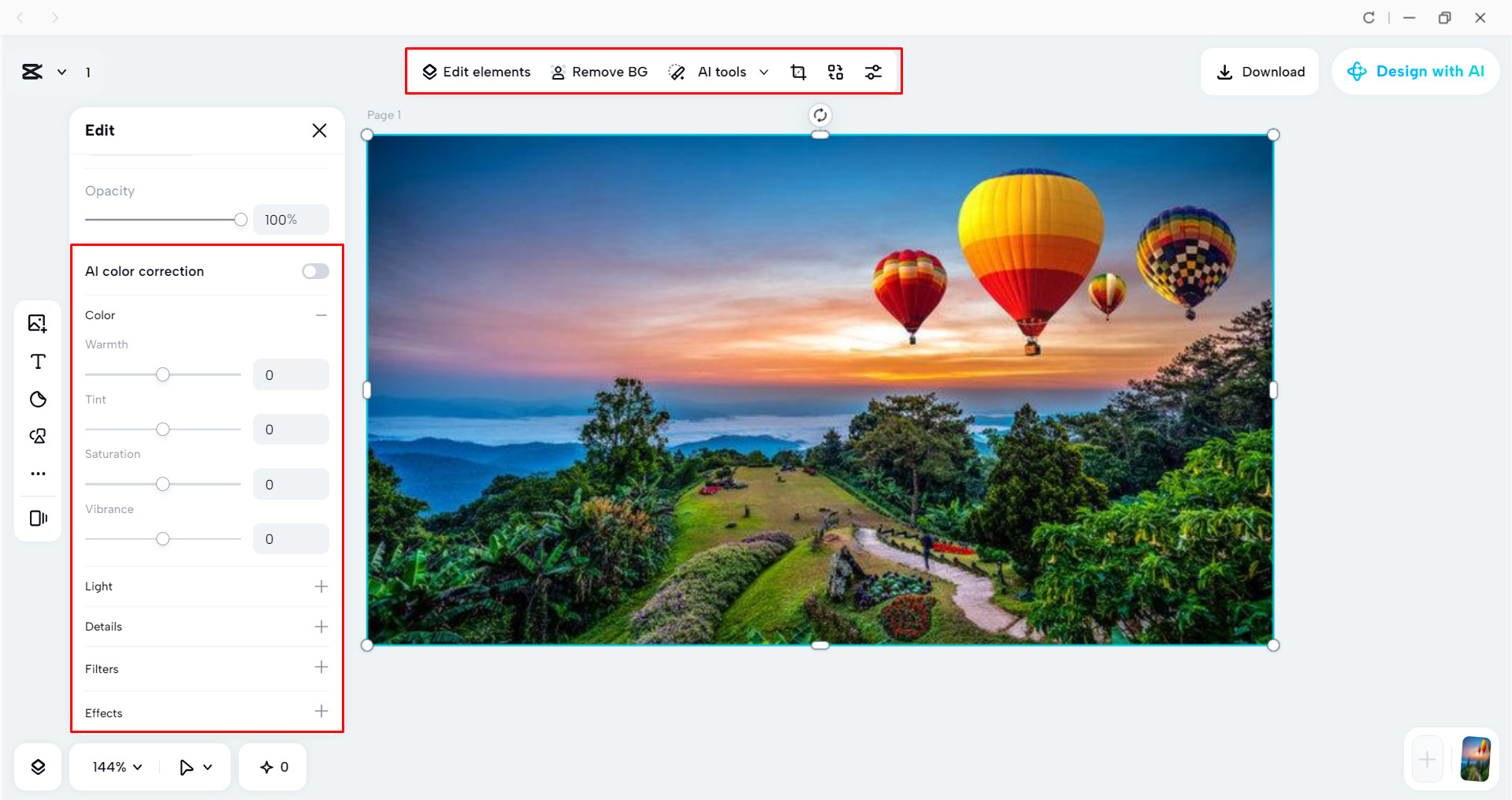 Colorgrading the image with the CapCut desktop video editor