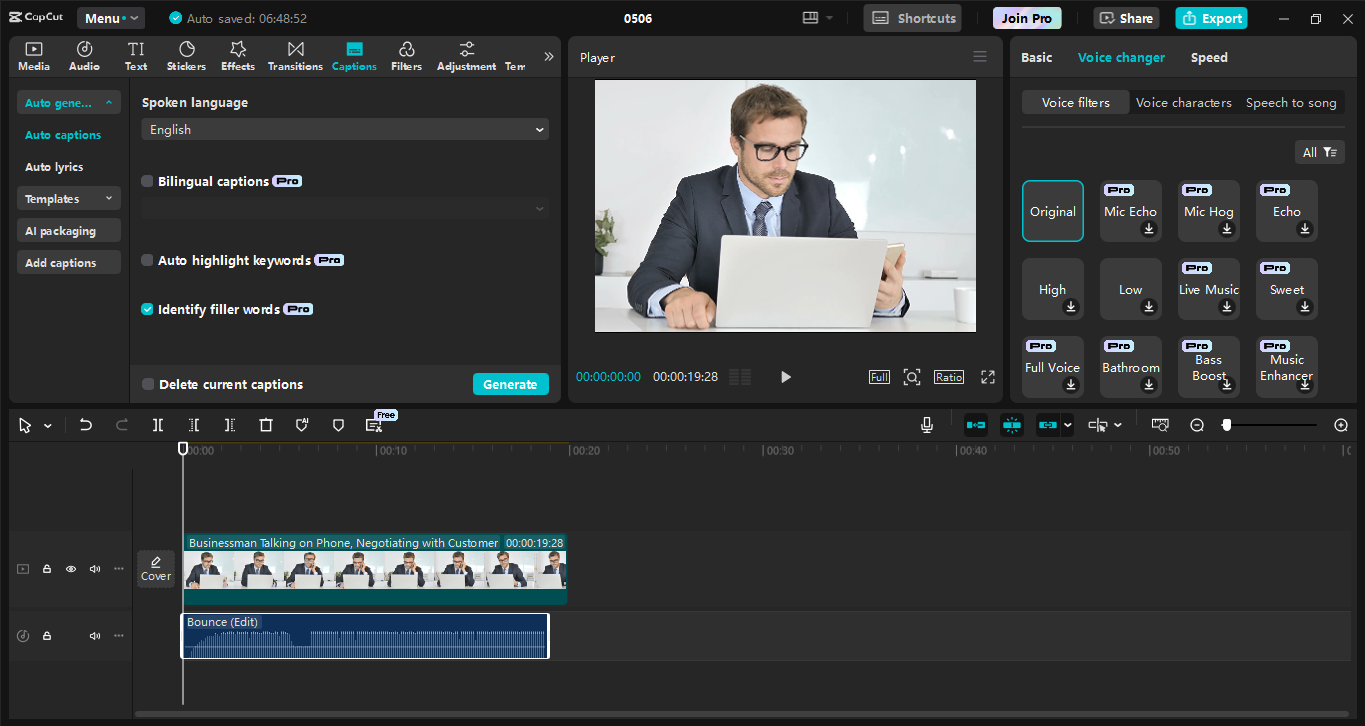 Schnittstelle des CapCut Desktop-Video-Editors