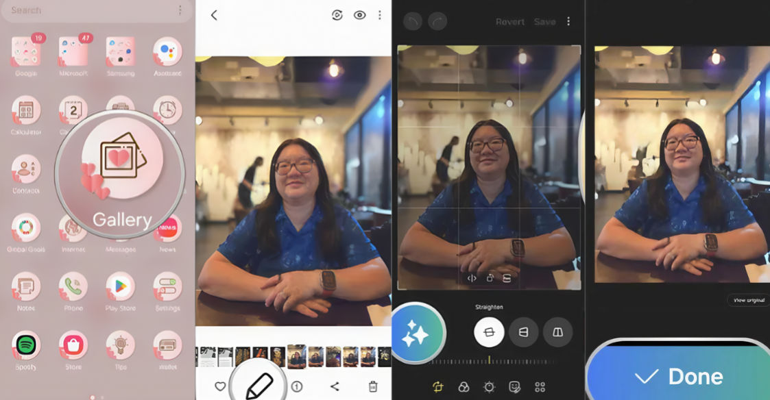 Editing and saving the photo in Samsung