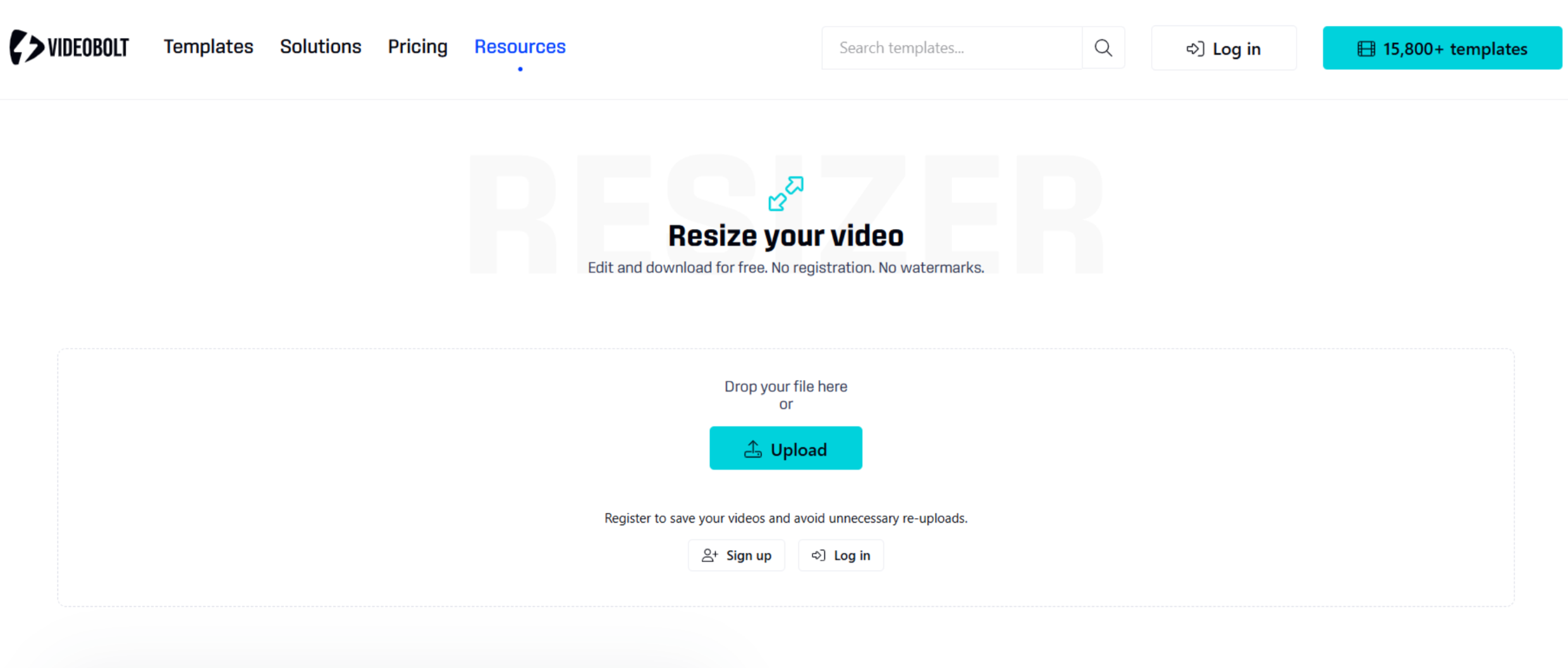 Interface of Videobolt - a free video resizer