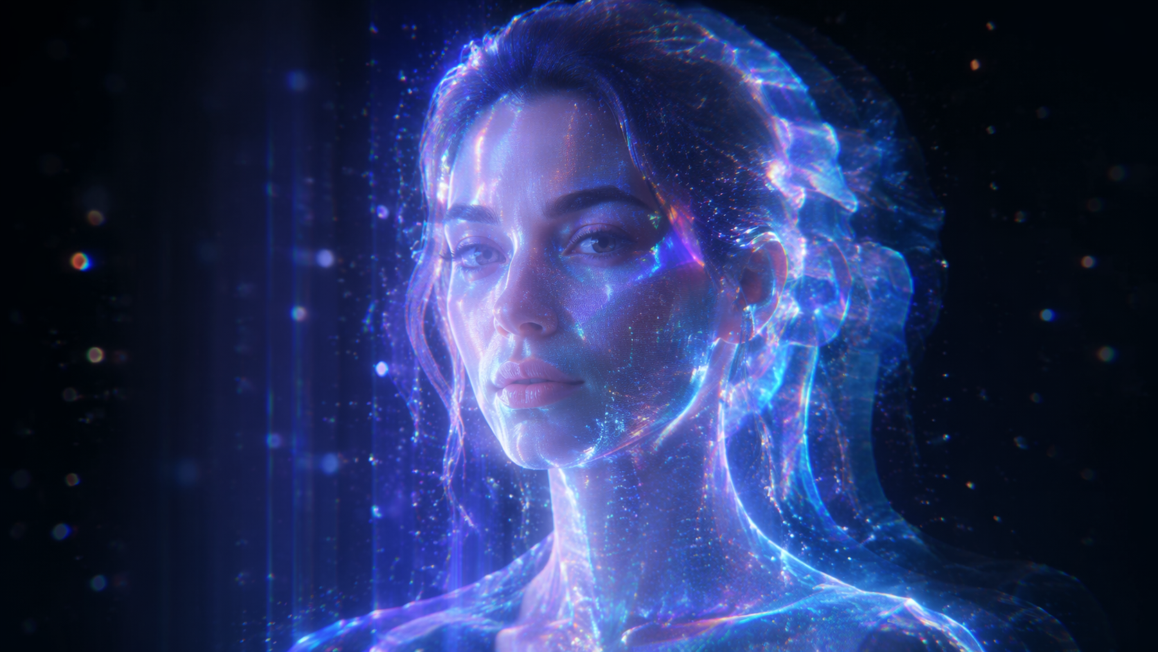 Dreamina 3D-Hologrammfilter Prompt-Beispiel 3: Prismatischer Gesichtseffekt