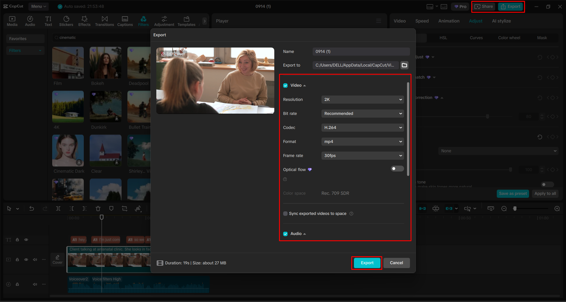 Exporting a video from the CapCut desktop video editor