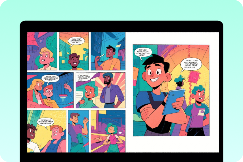 Creates a digital comic panel using the CapCut AI image generator