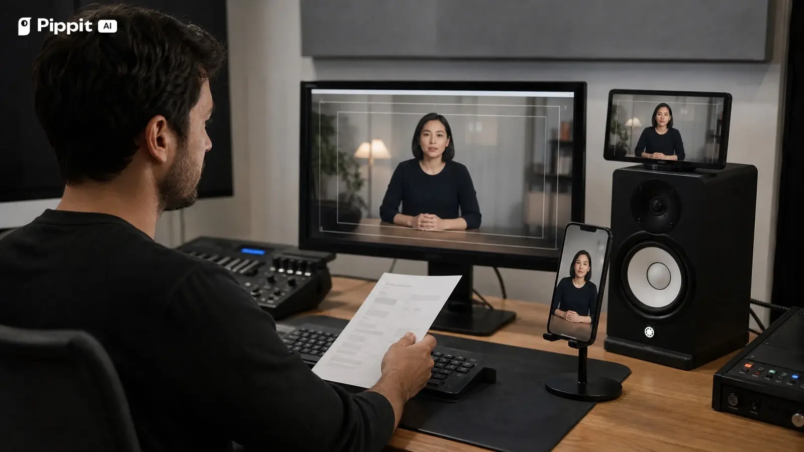 A team checks an avatar video on desktop and mobile before release.