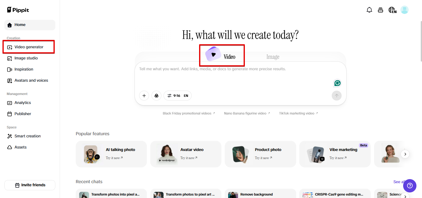 Ouvrir le générateur de vidéos AI