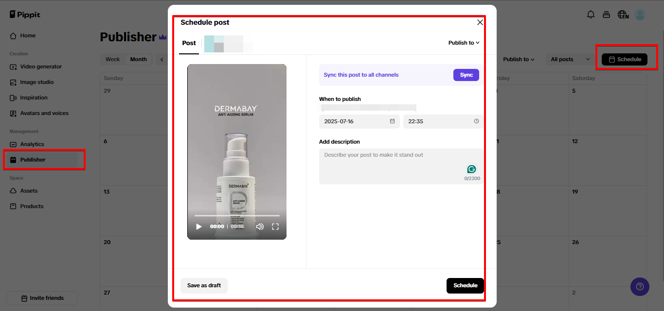 Publishing content to Instagram from Pippit