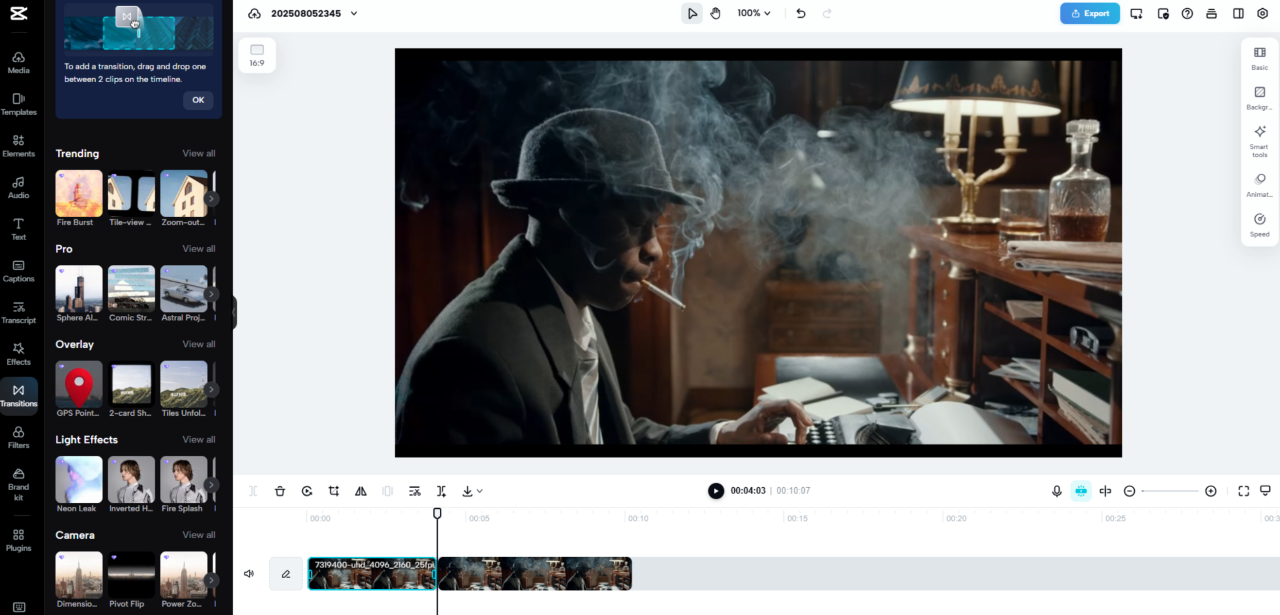 Interface of CapCut Web - the fastest way to split a movie
