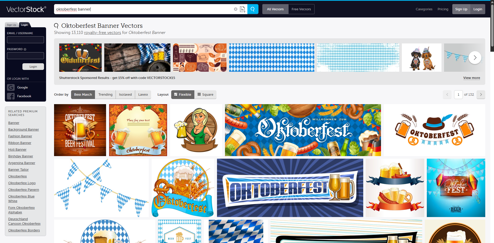 Interface of Vectore - a site with diverse Oktoberfest banner images