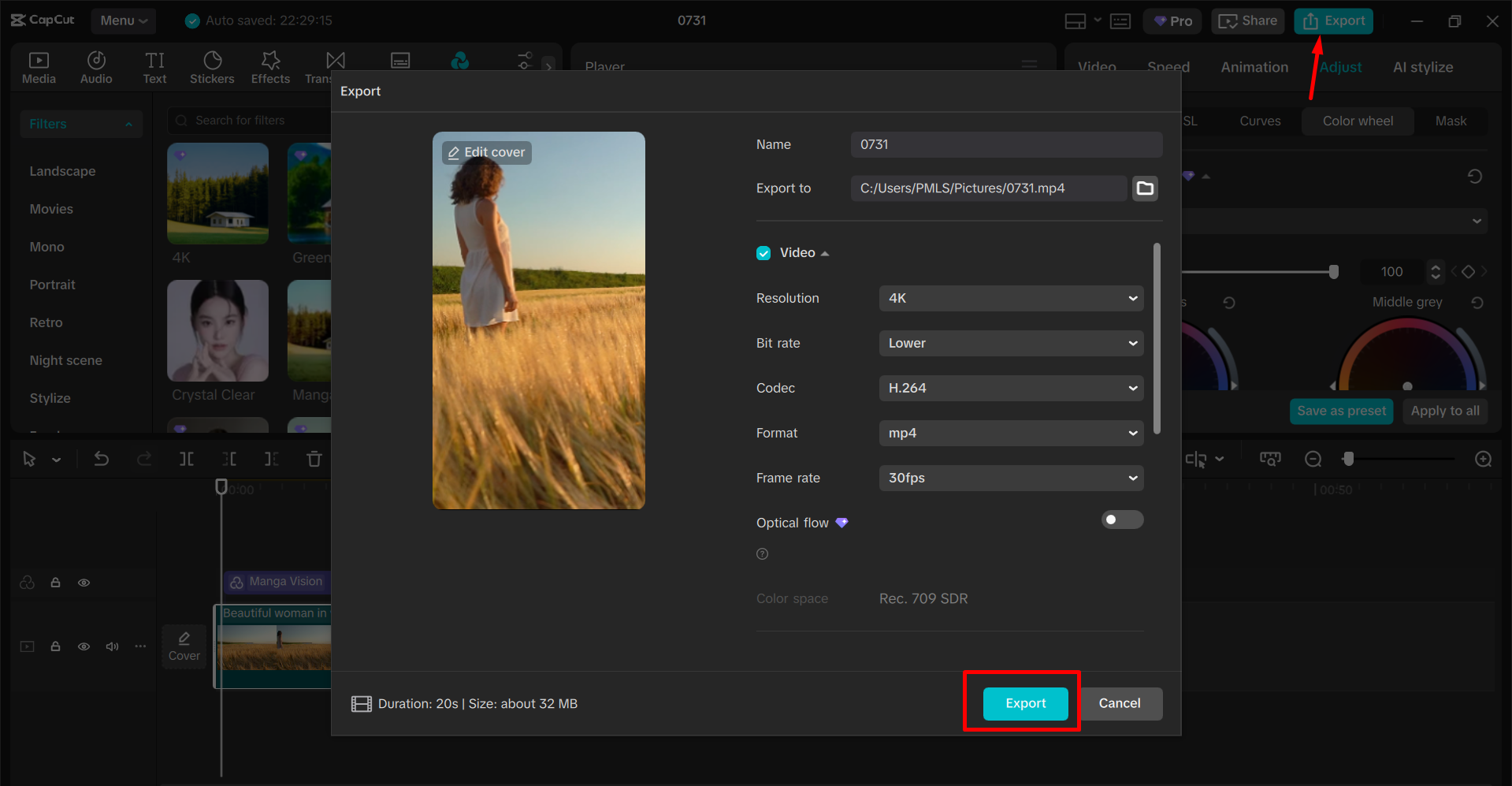 Exporting video from the CapCut desktop video editor