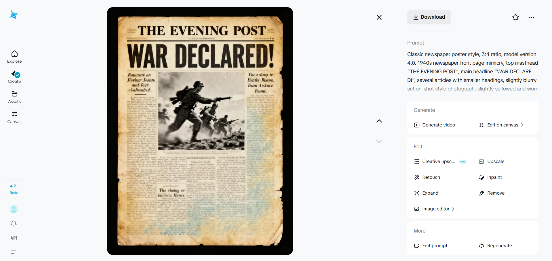 Classical newspaper layout generated by Dreamina