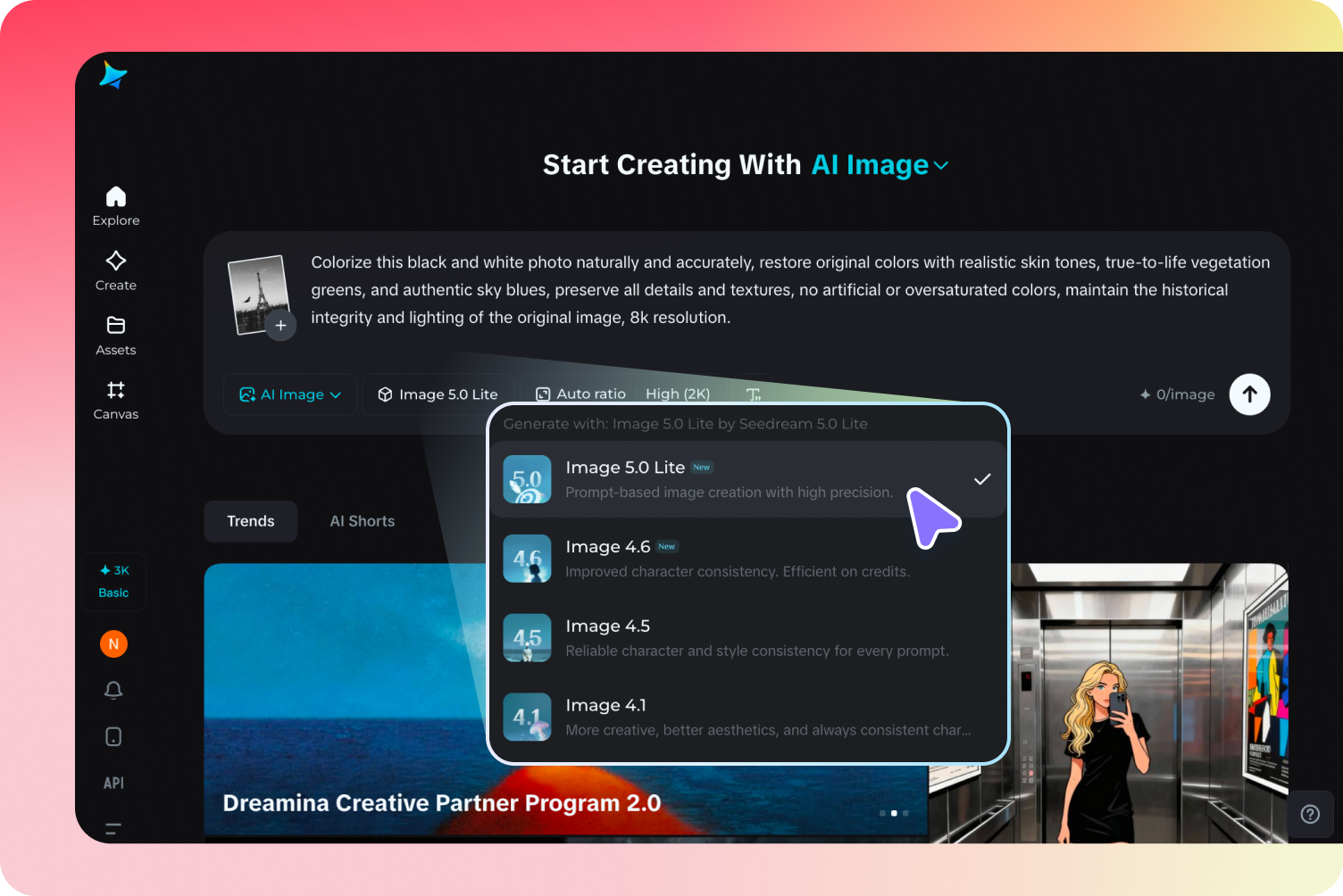 Dreamina中的黑白到彩色AI照片生成