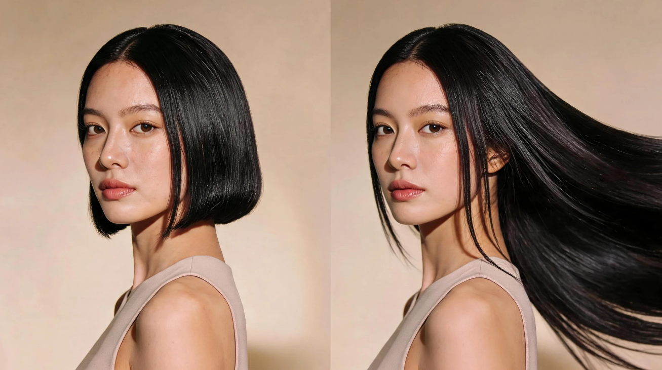 Prompt for sleek, straight, long hair