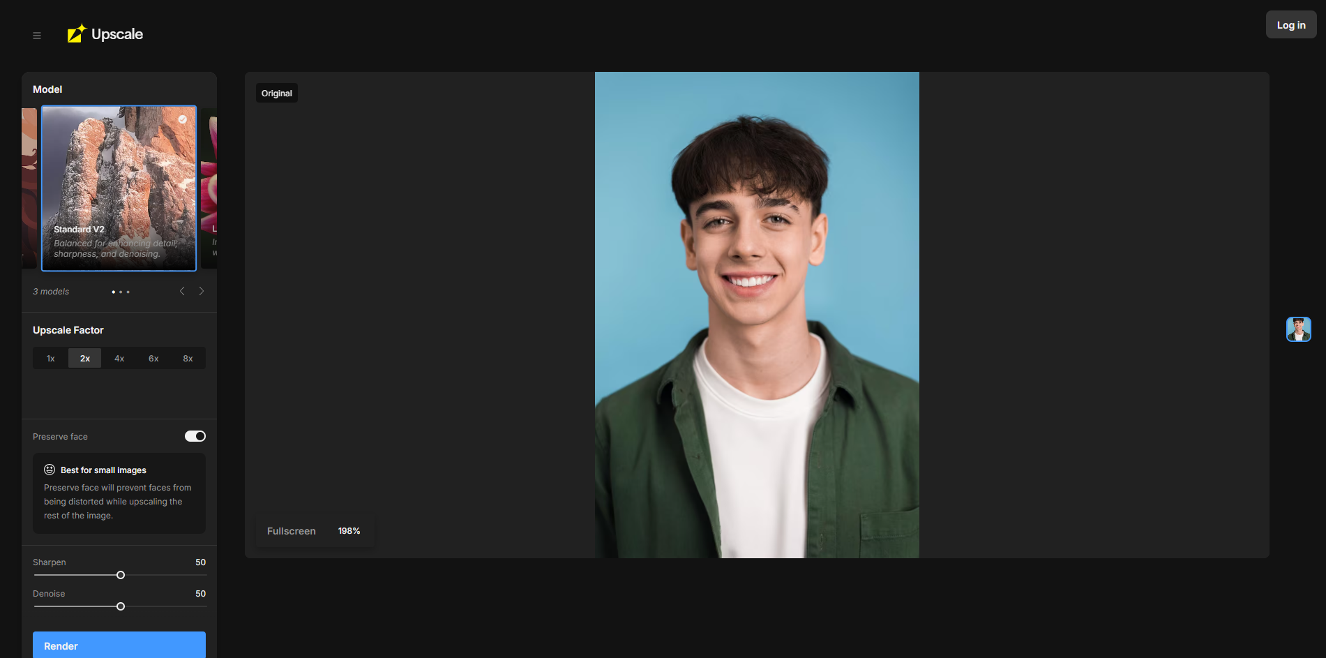 Interface of Topaz Labs - a user-friendly free AI image upscaler