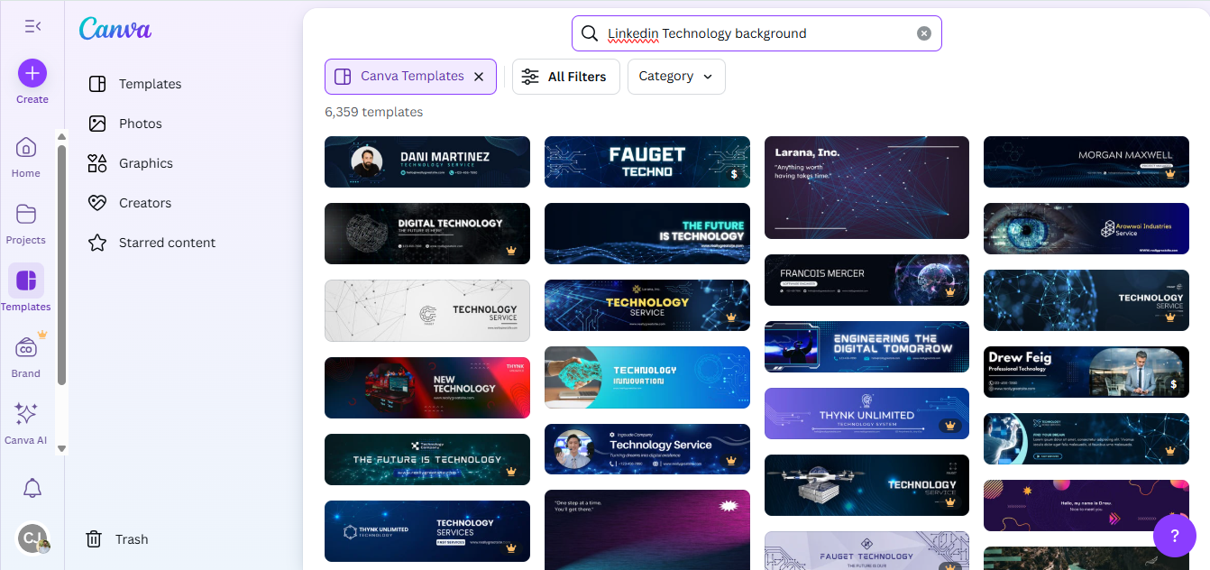 Canva - uma ferramenta comumente usada para fundos de tecnologia do LinkedIn