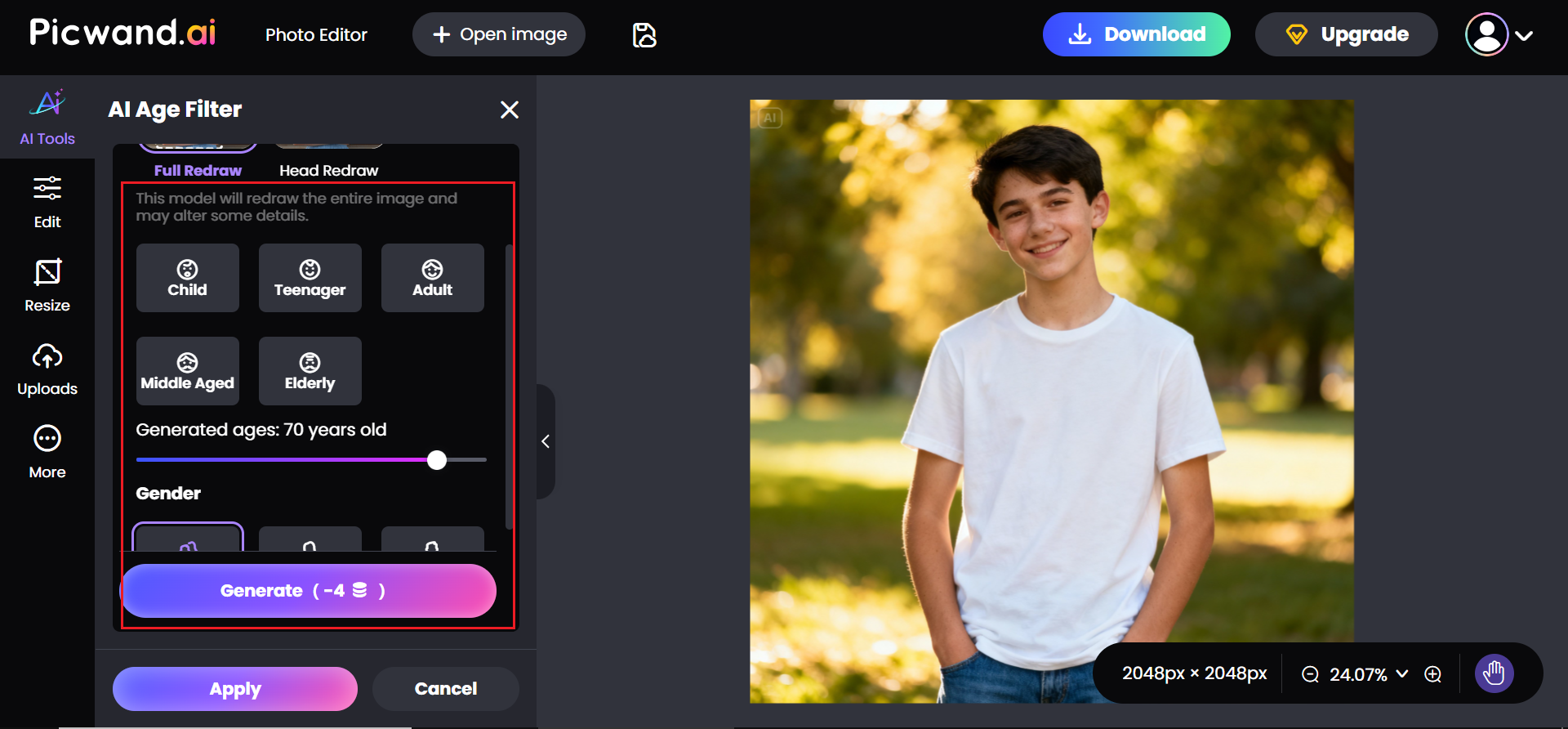 年齢フィルターを選択してください。