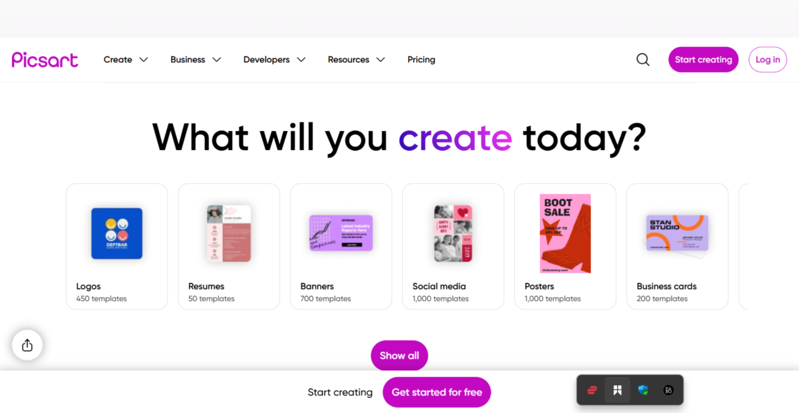 Picsarts offizielle Website