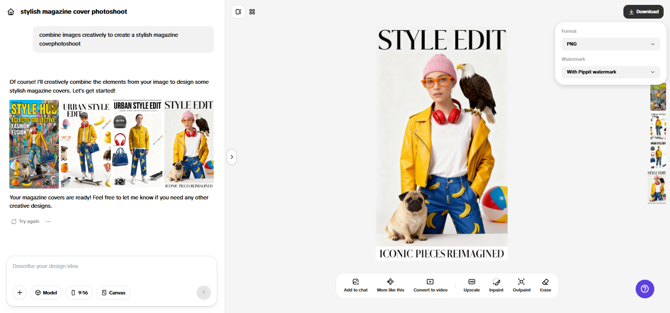 Exporting the image from Pippit