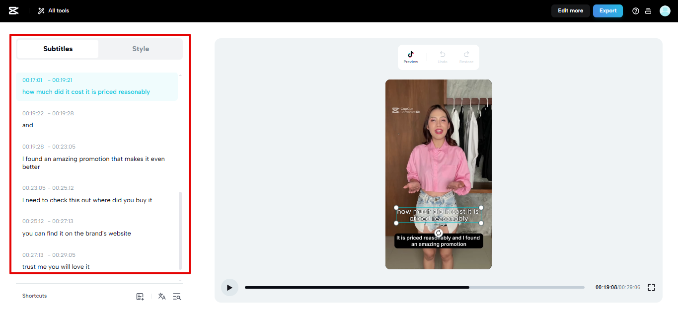 CapCut Web subtitle generation