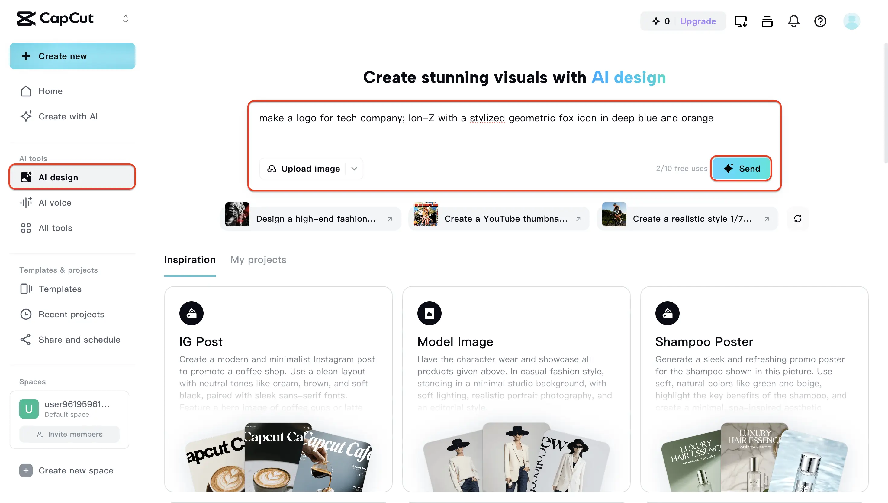 Connectez-vous à l'outil de conception IA et entrez votre invite