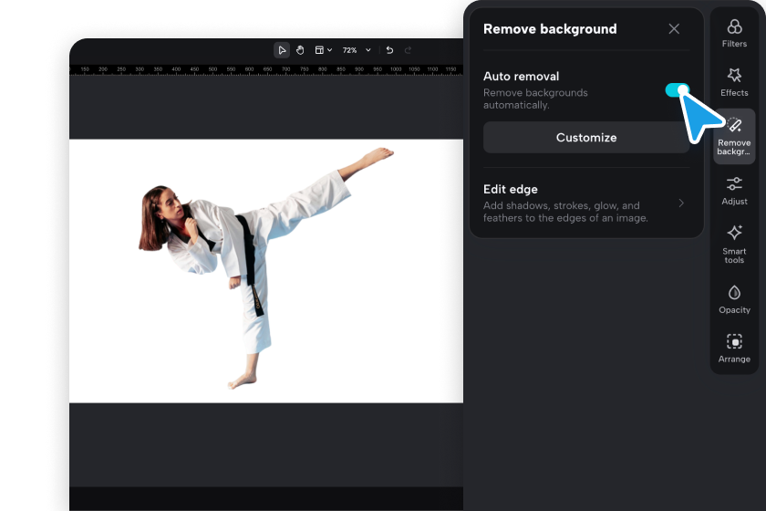 Afbeeldingsachtergrond verwijderen met CapCut AI en randaanpassing
