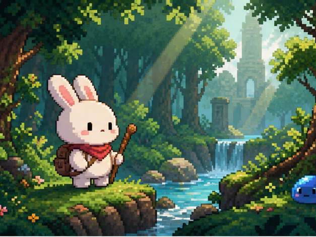PixelBunny AI Alternatibong prompt halimbawa 2 - Pakikipagsapalaran sa kagubatan