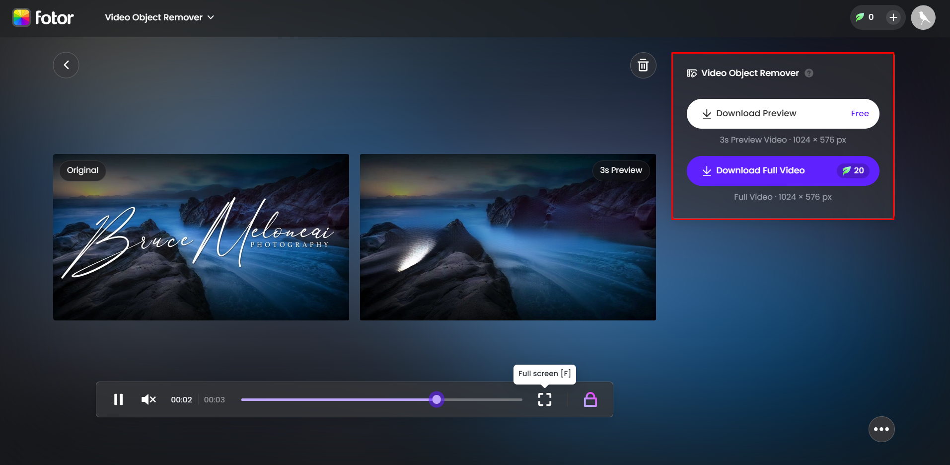 Downloading the video from the Fotor watermark remover