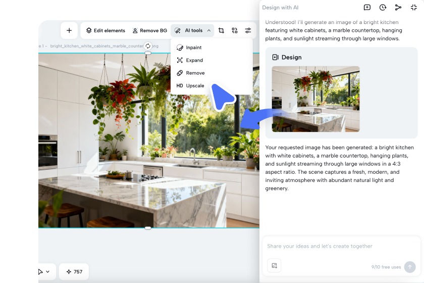 Customizing generated interior design with CapCut