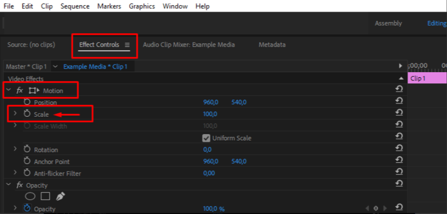 Ustaw skalę klatek kluczowych