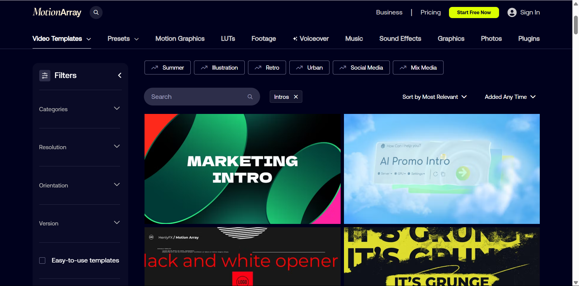 Motion Array - the popular tool to download free intro templates