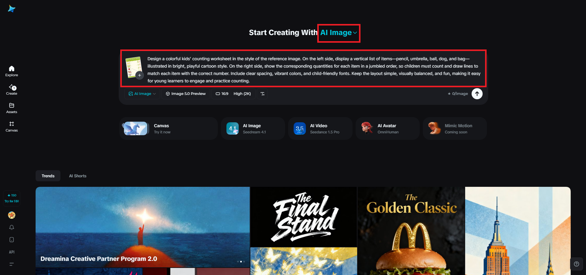 Mở Hình ảnh AI và viết đoạn nhắc cho tờ bài tập.
