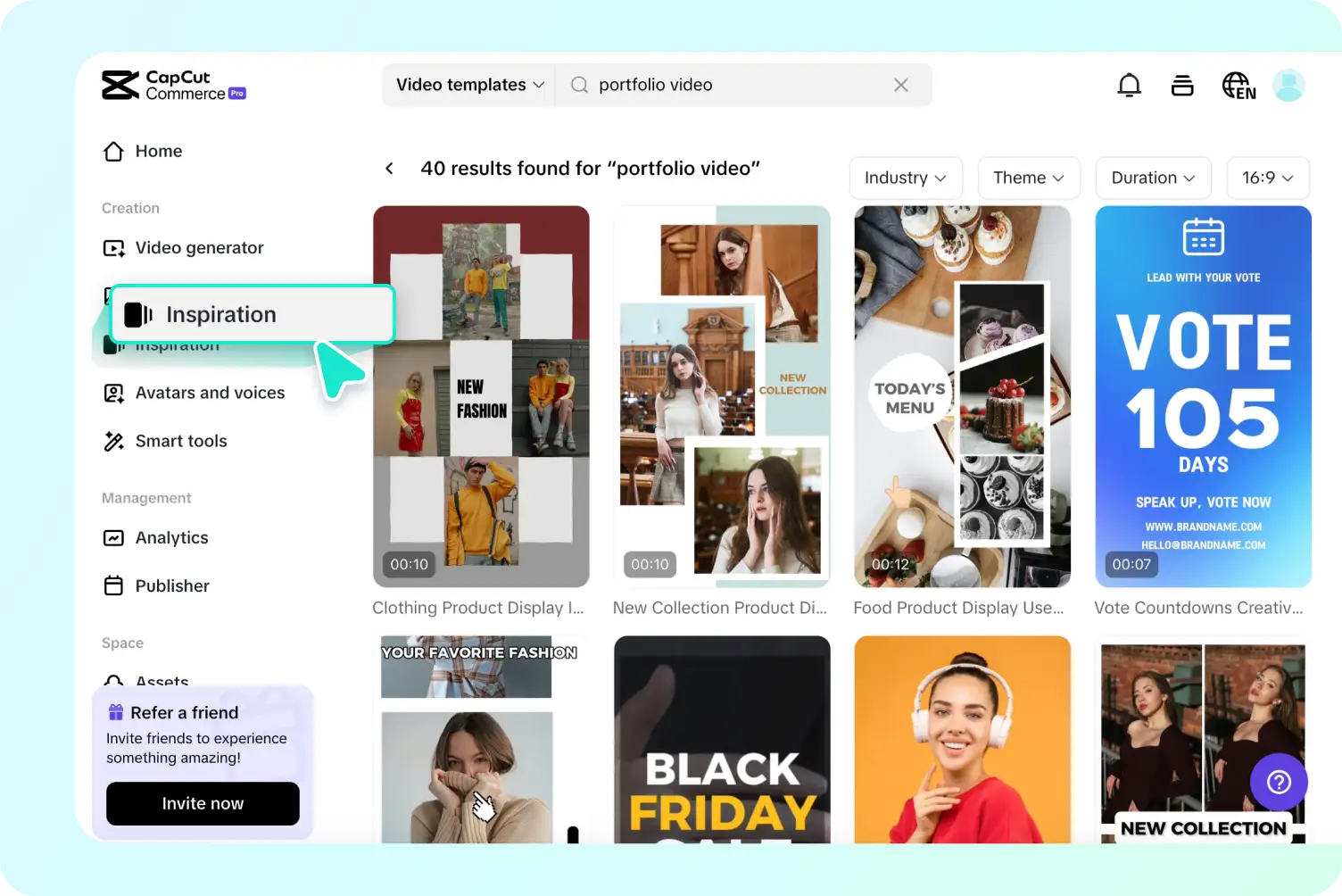 Choose a portfolio video template